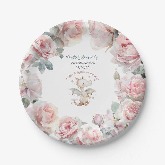 A Baby Dragon is on it's Way Baby Shower Plates (Front)