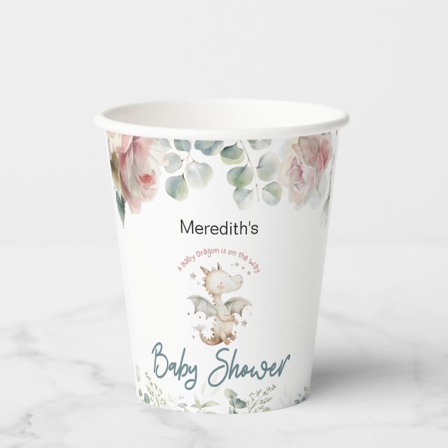 A Baby Dragon is on the Way Baby Shower Paper cup (Front)