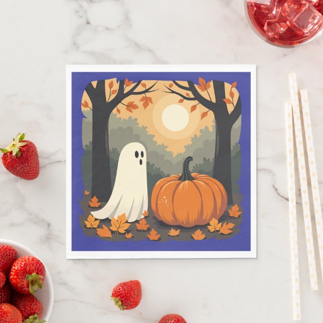 A Baby Ghost Forager And A Huge Pumpkin Cut-Out St Napkin (Insitu)
