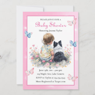 A Baby Girl and her Aussie Dog Baby Shower Invitation