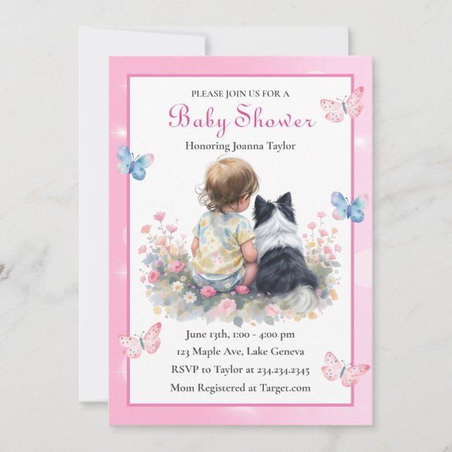 A Baby Girl and her Aussie Dog Baby Shower  Invitation (Front)