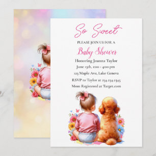A Baby Girl and her Dog Baby Shower Invitation