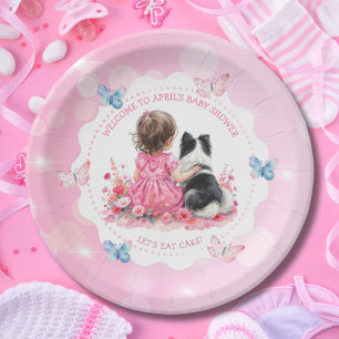 A Baby Girl and her Dog Baby Shower Paper Plate
