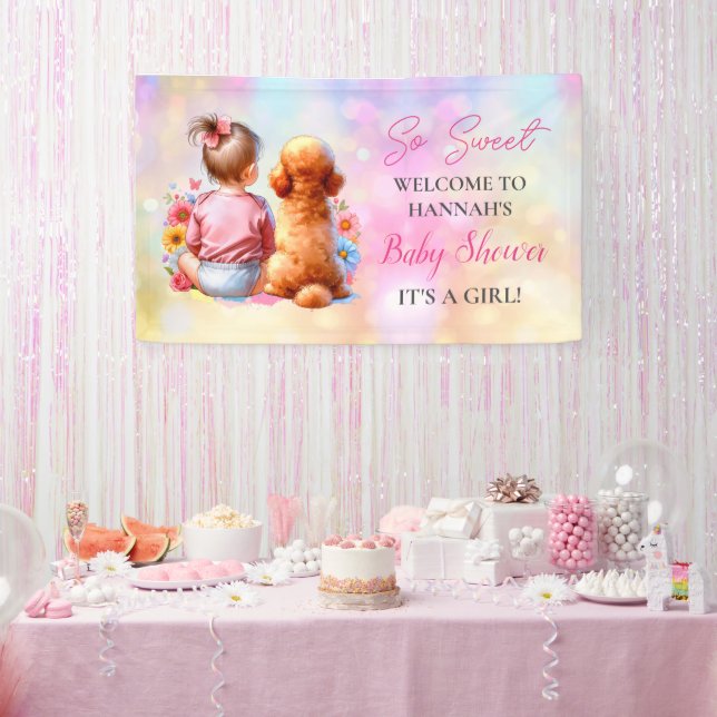 A Baby Girl and her Dog Baby Shower Personalised Banner (Party)