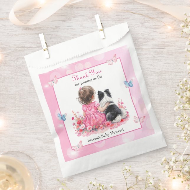 A Baby Girl and her Dog  Baby Shower Thank You Favour Bags (Clipped)