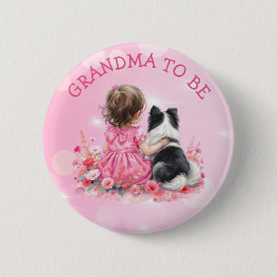 A Baby Girl and her Dog Grandma To Be Baby Shower  6 Cm Round Badge