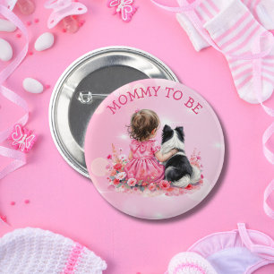 A Baby Girl and her Dog Mom To Be Baby Shower 6 Cm Round Badge