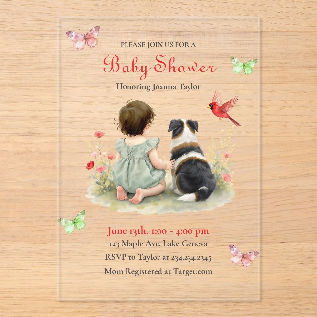 A Baby Girl and her Puppy Baby Shower Invitation (Front)