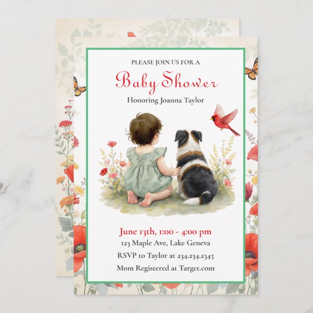 A Baby Girl and her Puppy Baby Shower Invitation (Front/Back)