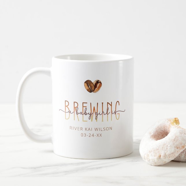 A Baby Girl Is Brewing Coffee Baby Shower Coffee Mug (With Donut)