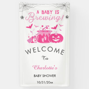 A Baby Girl Is Brewing Pink Halloween Baby Shower Banner