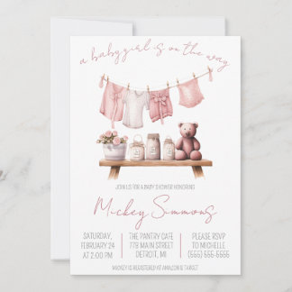 A Baby Girl is on the Way! Clothesline Baby Shower Invitation