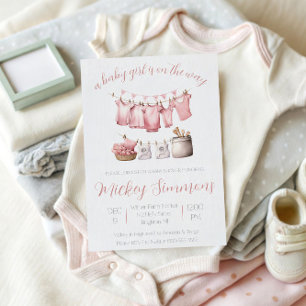 A Baby Girl is on the Way! Clothesline Baby Shower Invitation