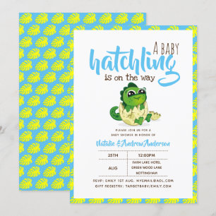 A Baby Hatchling Is On The Way Dinosaur Cute Blue Invitation