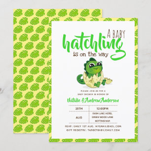 A Baby Hatchling Is On The Way Dinosaur Cute Green Invitation