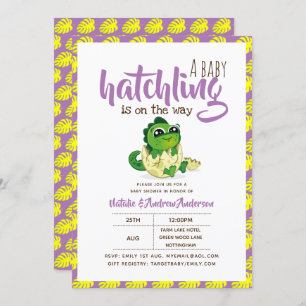 A Baby Hatchling On The Way Dinosaur Cute Purple Invitation