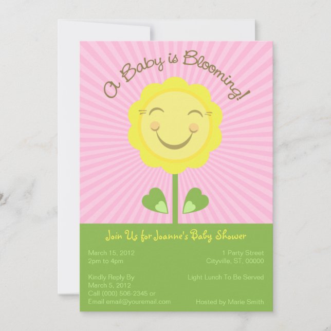 'A Baby is Blooming' Baby Shower Invitation - Pink (Front)