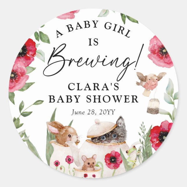 'A Baby is Brewing' Afternoon Tea Baby Shower Classic Round Sticker (Front)