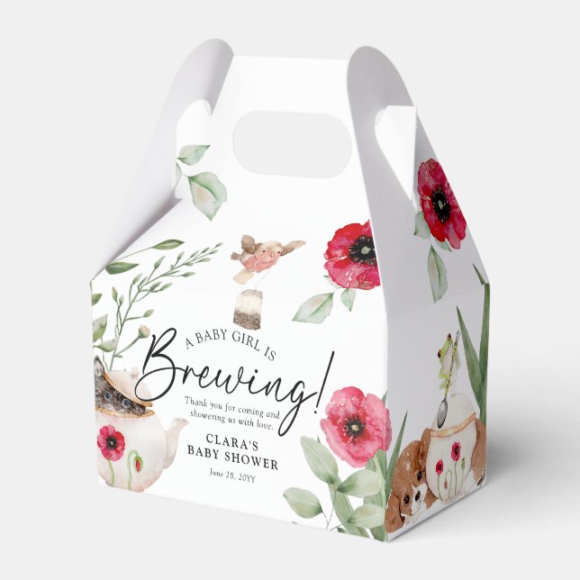 'A Baby is Brewing' Animal Tea Party Baby Shower Favour Box (Front Side)