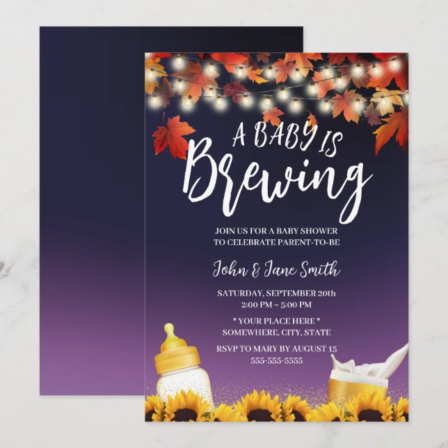 A Baby is Brewing Autumn Leaves Purple Baby Shower Invitation (Front/Back)