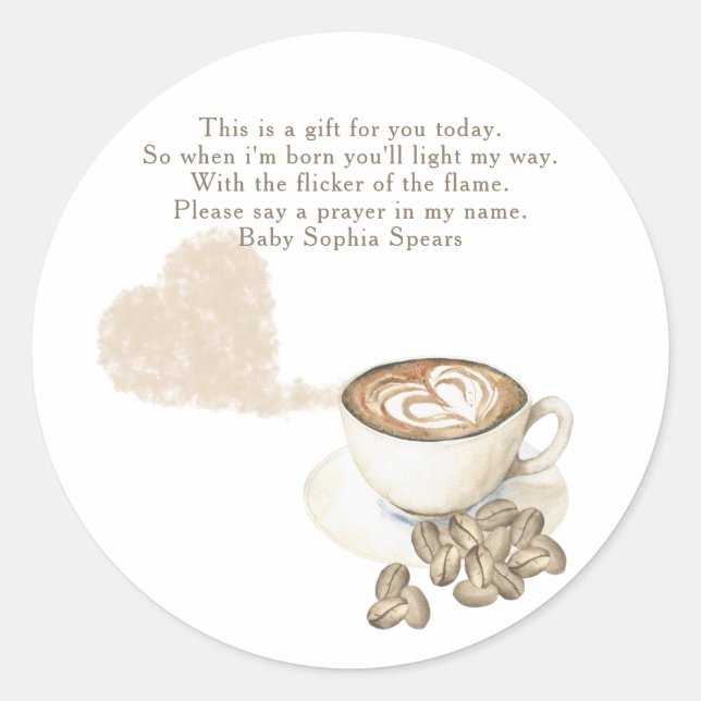 A baby is brewing baby - Prayer candle label (Front)