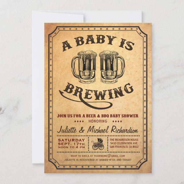 "A Baby is Brewing" Baby Shower BBQ Invitations (Front)