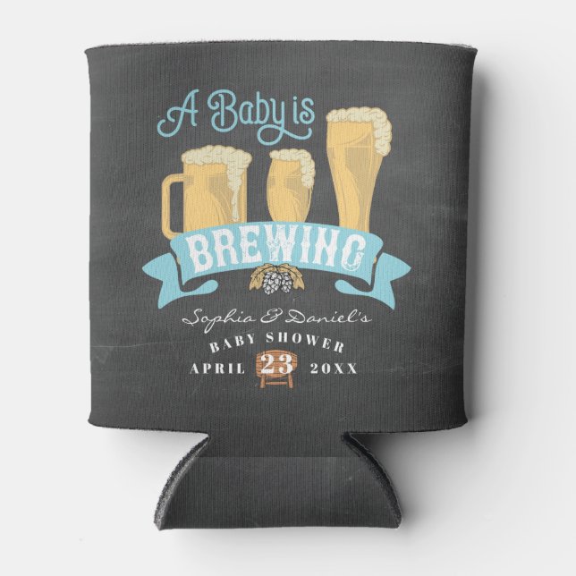 A Baby Is Brewing Baby Shower Beer Can Cooler (Front)