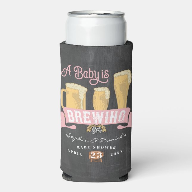 A Baby Is Brewing Baby Shower Can Cooler (Seltzer Front)