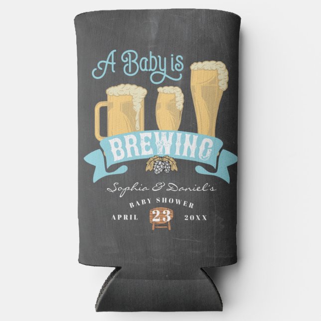 A Baby Is Brewing Baby Shower Can Cooler (Front)