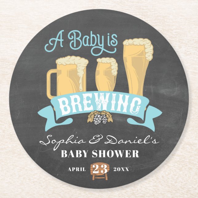 A Baby Is Brewing Baby Shower Coasters (Front)
