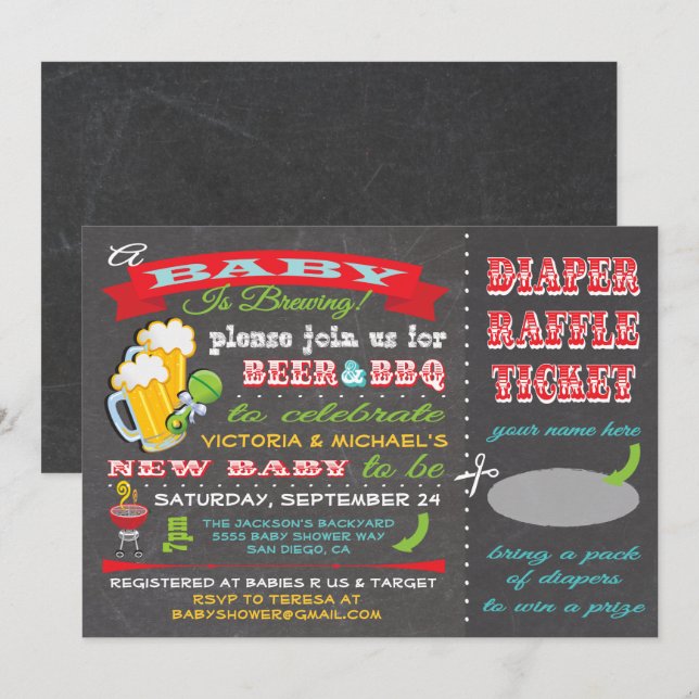 A Baby is Brewing Baby Shower Diaper Ticket Invitation (Front/Back)