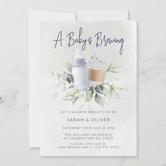 A Baby is Brewing Baby Shower Invitation Blue  (Front)