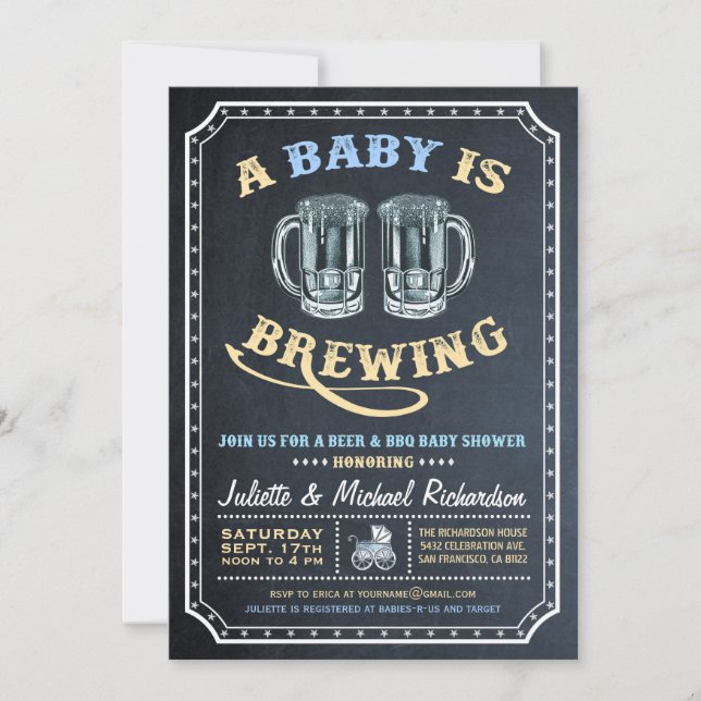 "A Baby is Brewing" Baby Shower Invitations (Boy) (Front)