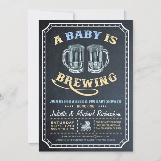 "A Baby is Brewing" Baby Shower Invitations (Boy) (Front)