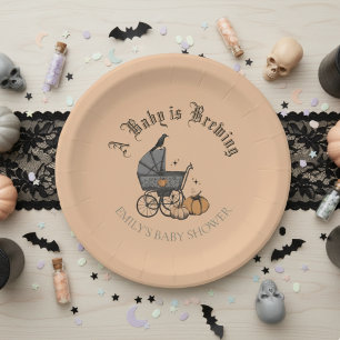 A Baby is Brewing Baby Shower Orange Paper Plate