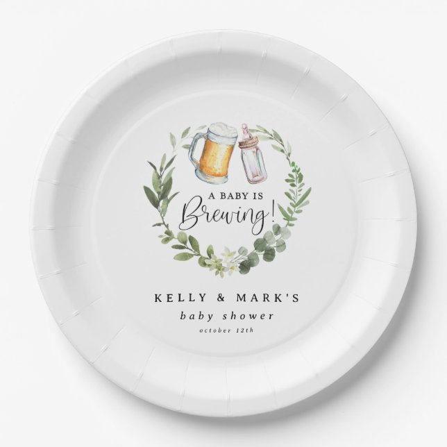 A Baby is Brewing Baby Shower Paper Plate (Front)
