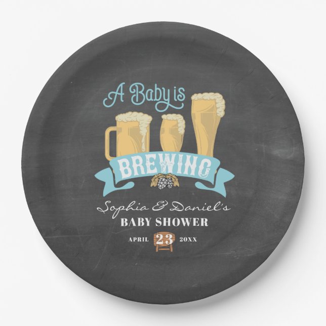 A Baby Is Brewing Baby Shower Paper Plates (Front)