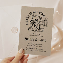A Baby Is Brewing | Baby Shower Teddy Bear Rustic Invitation
