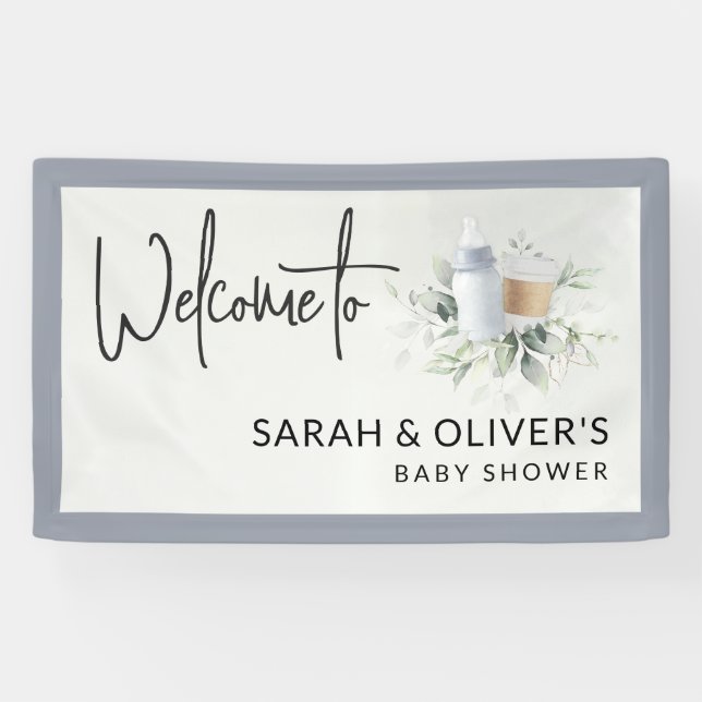 A Baby is Brewing Baby Shower Welcome Banner Blue (Horizontal)