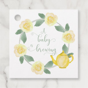 A Baby is Brewing Baby Shower Yellow Floral Teapot Favour Tags