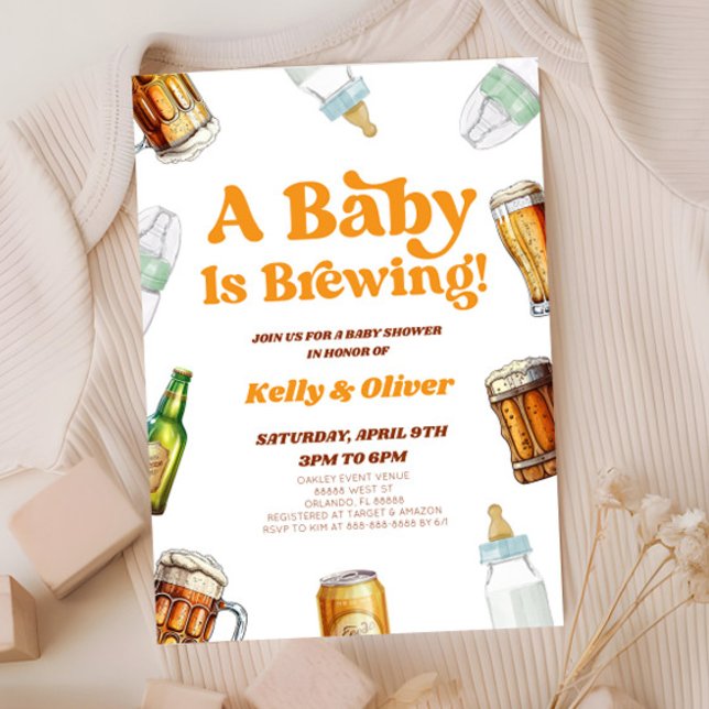 A Baby Is Brewing Beer Baby Bottle Baby Shower Invitation (Creator Uploaded)