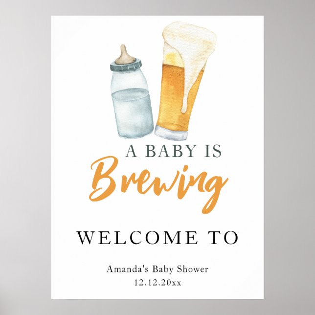 A baby is brewing beer bottle baby shower poster (Front)