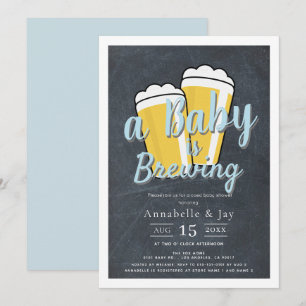 A Baby is Brewing Beer Co-ed Blue Baby Shower Invitation