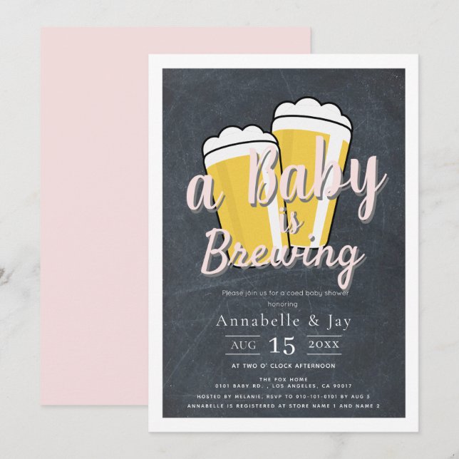 A Baby is Brewing Beer Co-ed Pink Baby Shower Invitation (Front/Back)