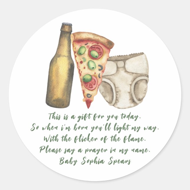 A baby is brewing beer - Prayer candle label (Front)