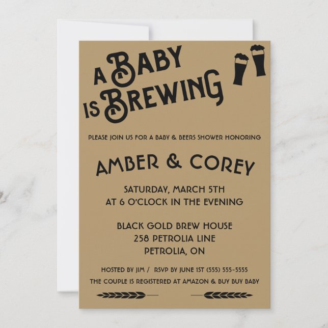 A Baby is Brewing Beer Themed Shower Invitation (Front)