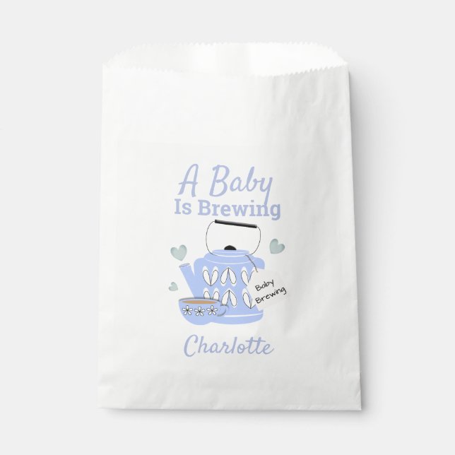 A Baby Is Brewing Blue Baby Boy Shower Favour Bags (Front)