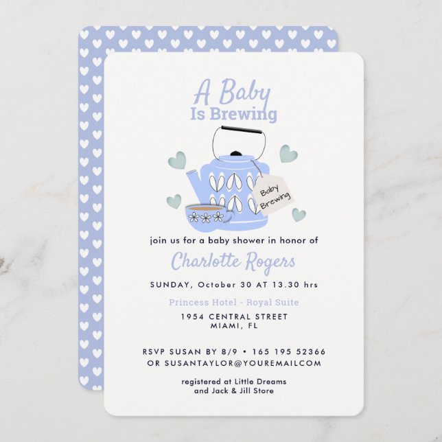 A Baby Is Brewing Blue Baby Shower Invitation (Front/Back)