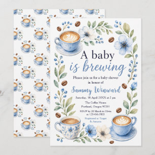 A Baby Is Brewing Blue Floral Baby Shower Invitation