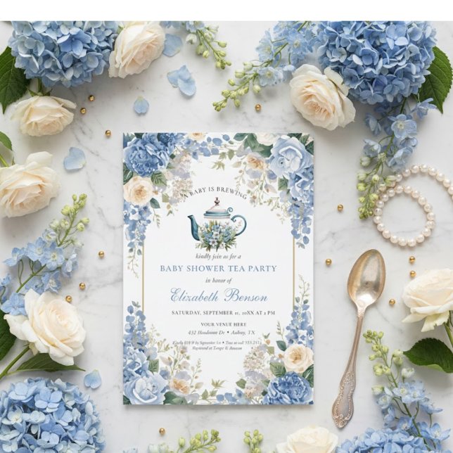 A Baby Is Brewing Blue Floral Shower Invitation (Creator Uploaded)